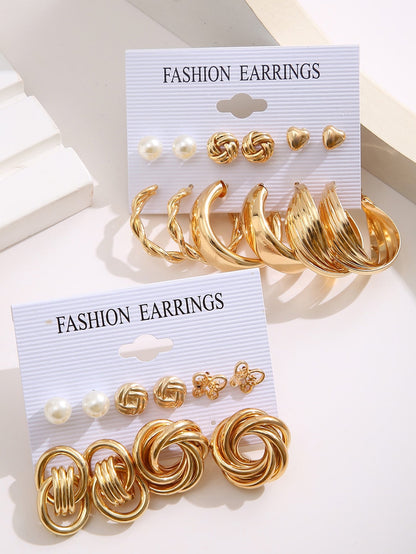 36pcs set Fashion Zinc Alloy Faux Pearl Decor Twisted Hoop Earrings