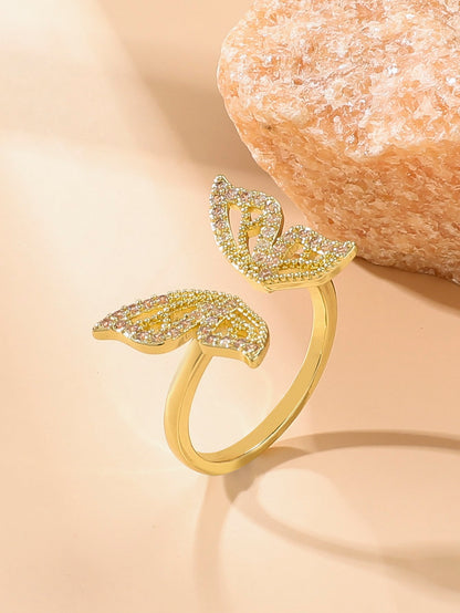 Rhinestone Butterfly Design Cuff Ring