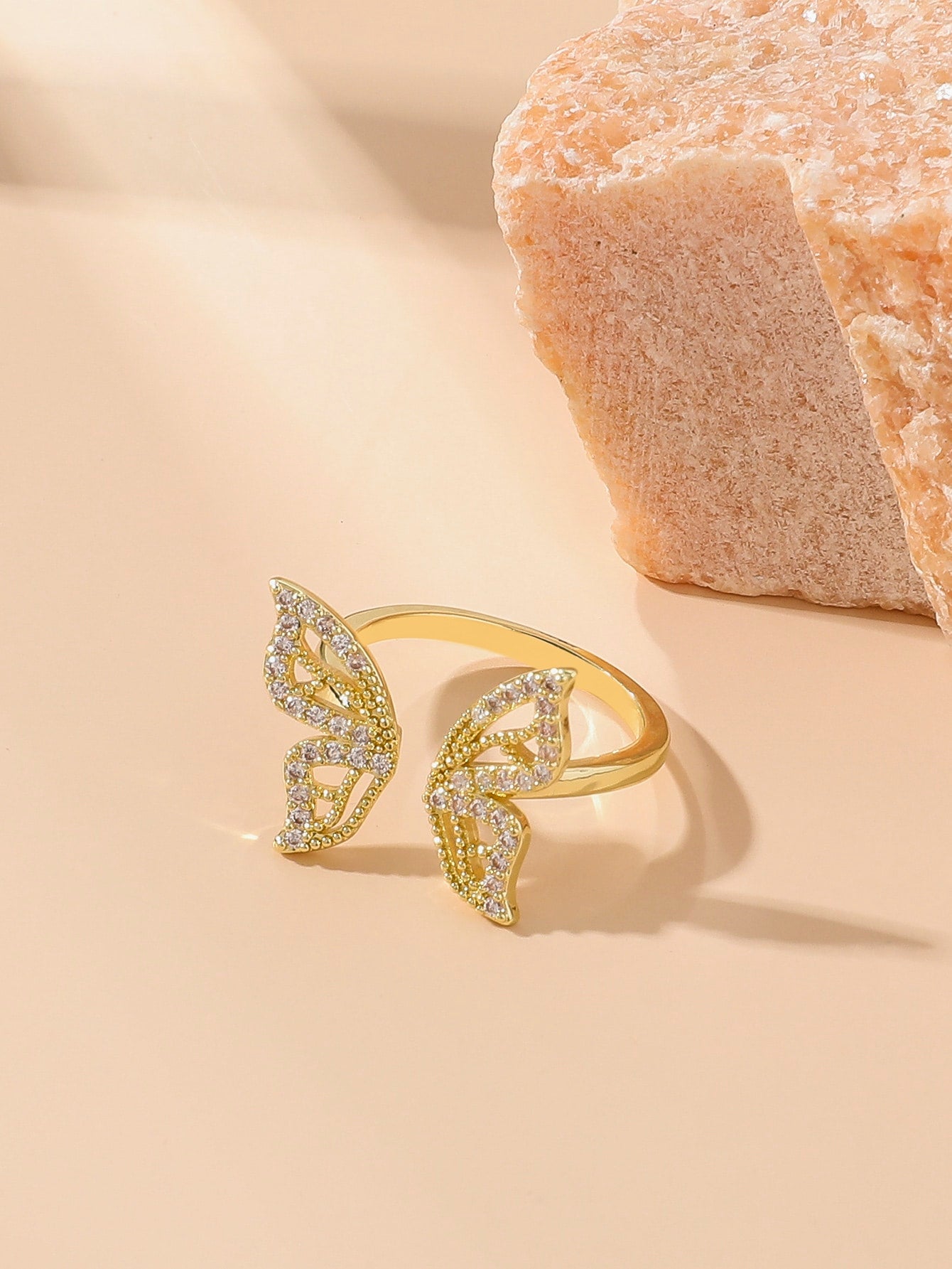 Rhinestone Butterfly Design Cuff Ring