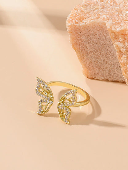 Rhinestone Butterfly Design Cuff Ring