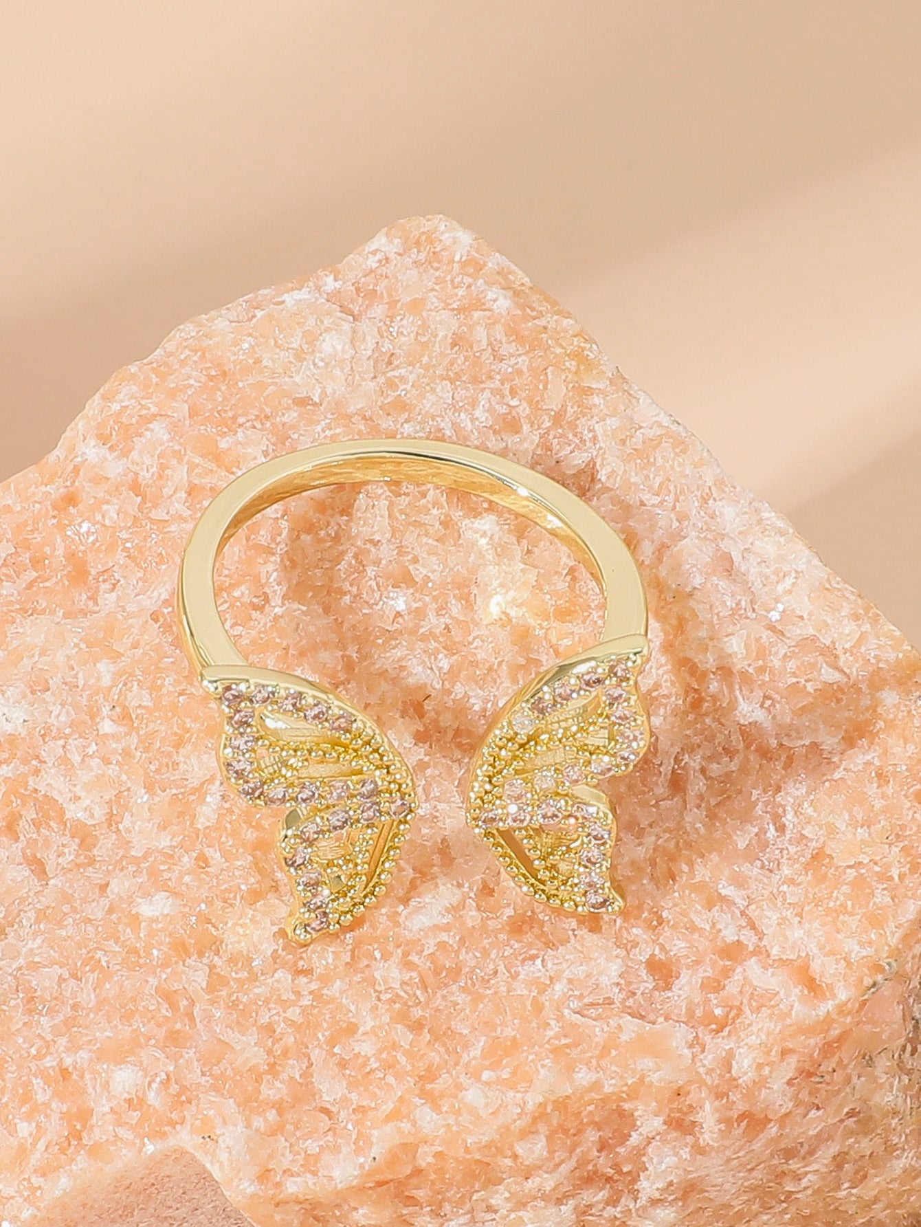 Rhinestone Butterfly Design Cuff Ring