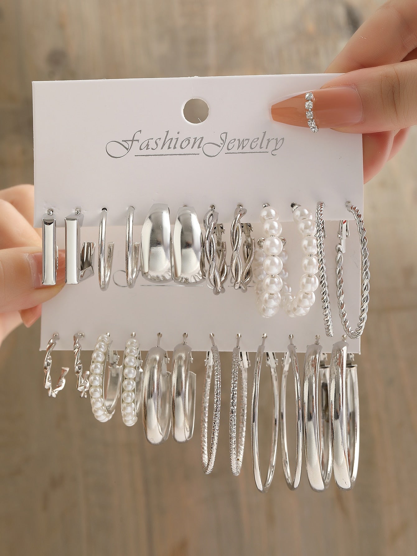 12pairs Faux Pearl Decor Twist Design Hoop Earrings