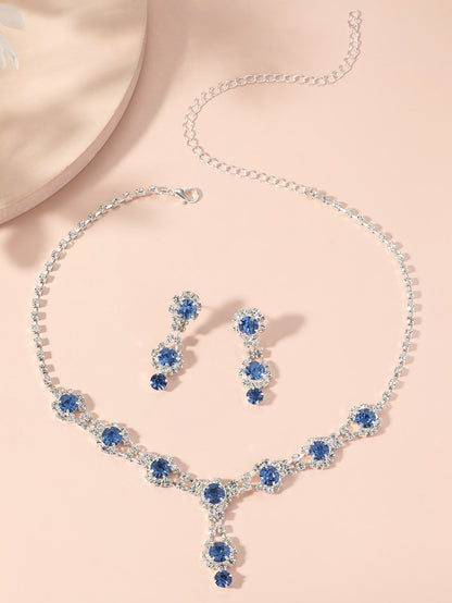 Rhinestone Decor Necklace & Drop Earrings