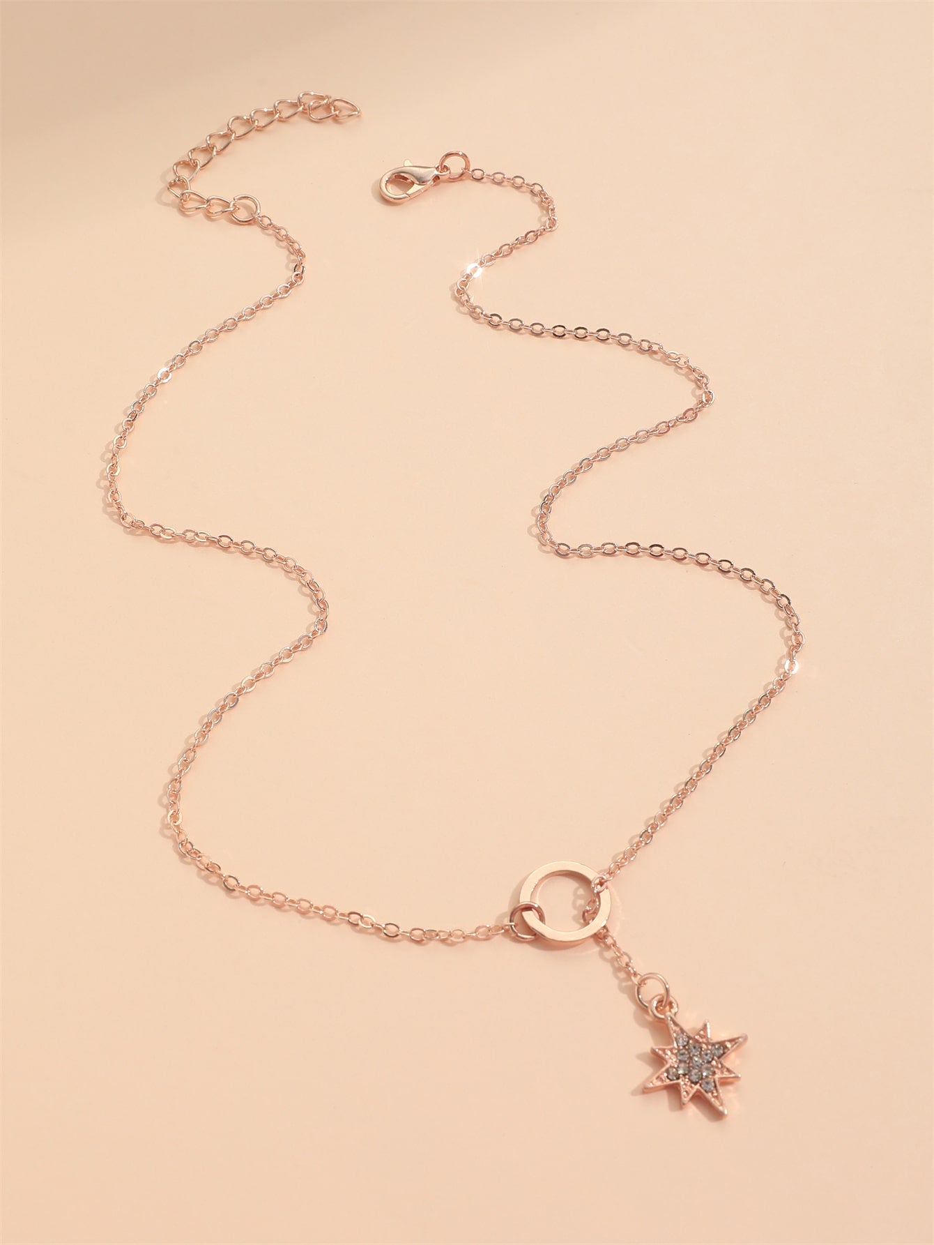 Rhinestone Decor Circle Star Charm Y Lariat Necklace