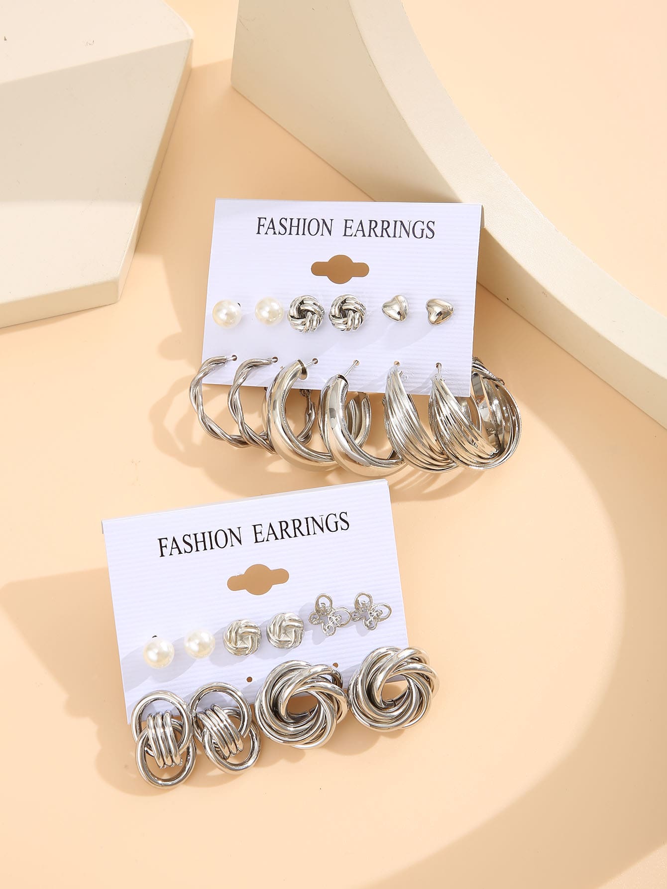 36pcs set Fashion Zinc Alloy Faux Pearl Decor Twisted Hoop Earrings