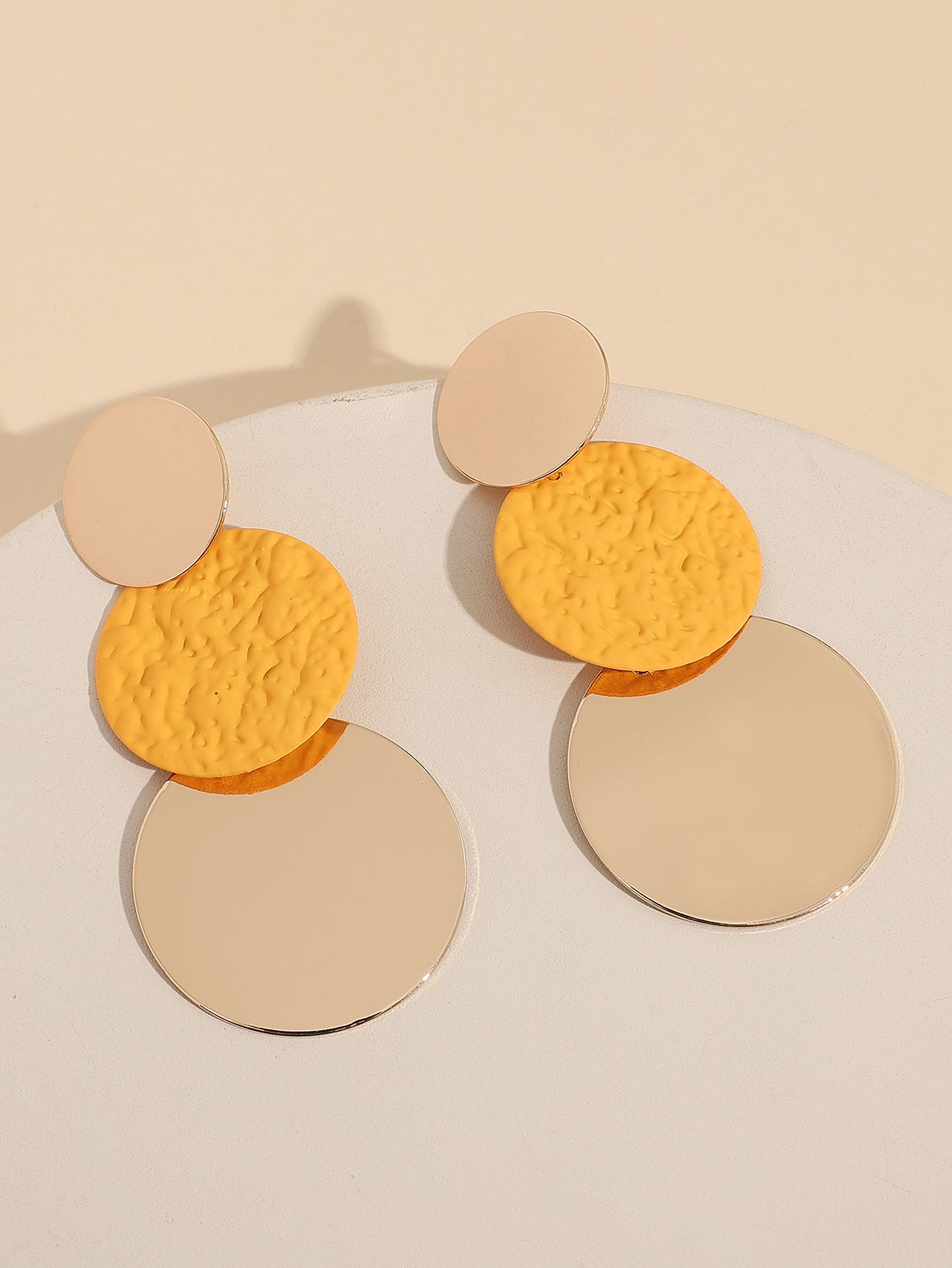 Textured Metal Round Drop Earrings