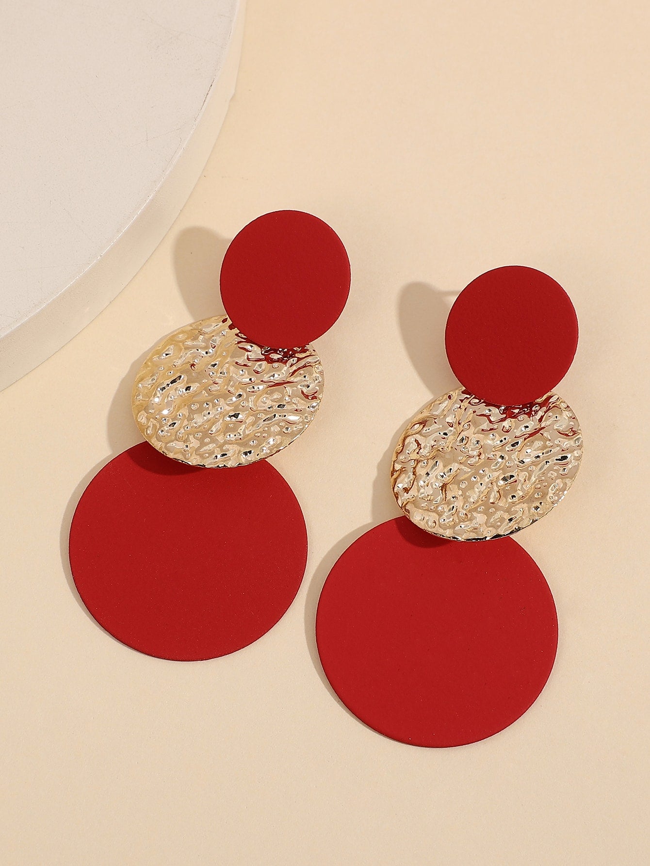 Textured Metal Round Drop Earrings