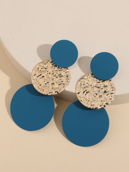 Textured Metal Round Drop Earrings