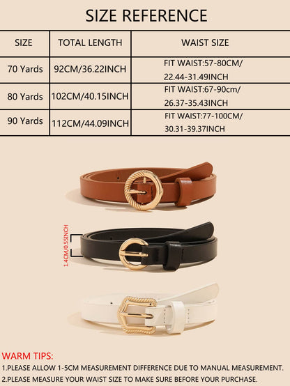 3pcs Metal Buckle Belt