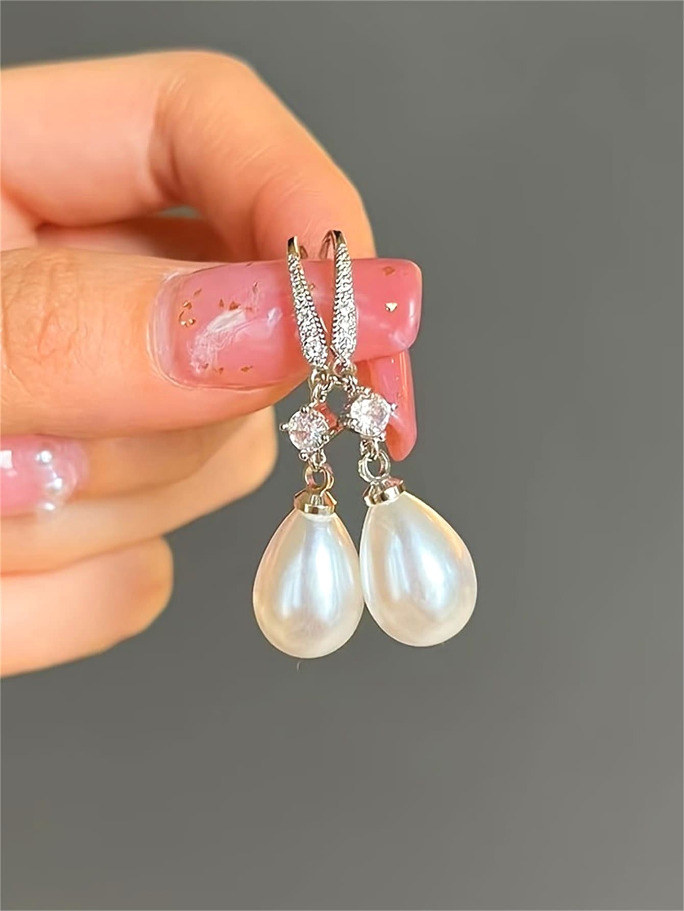 Faux Pearl & Cubic Zirconia Decor Drop Earrings