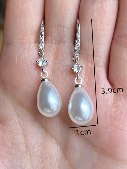 Faux Pearl & Cubic Zirconia Decor Drop Earrings