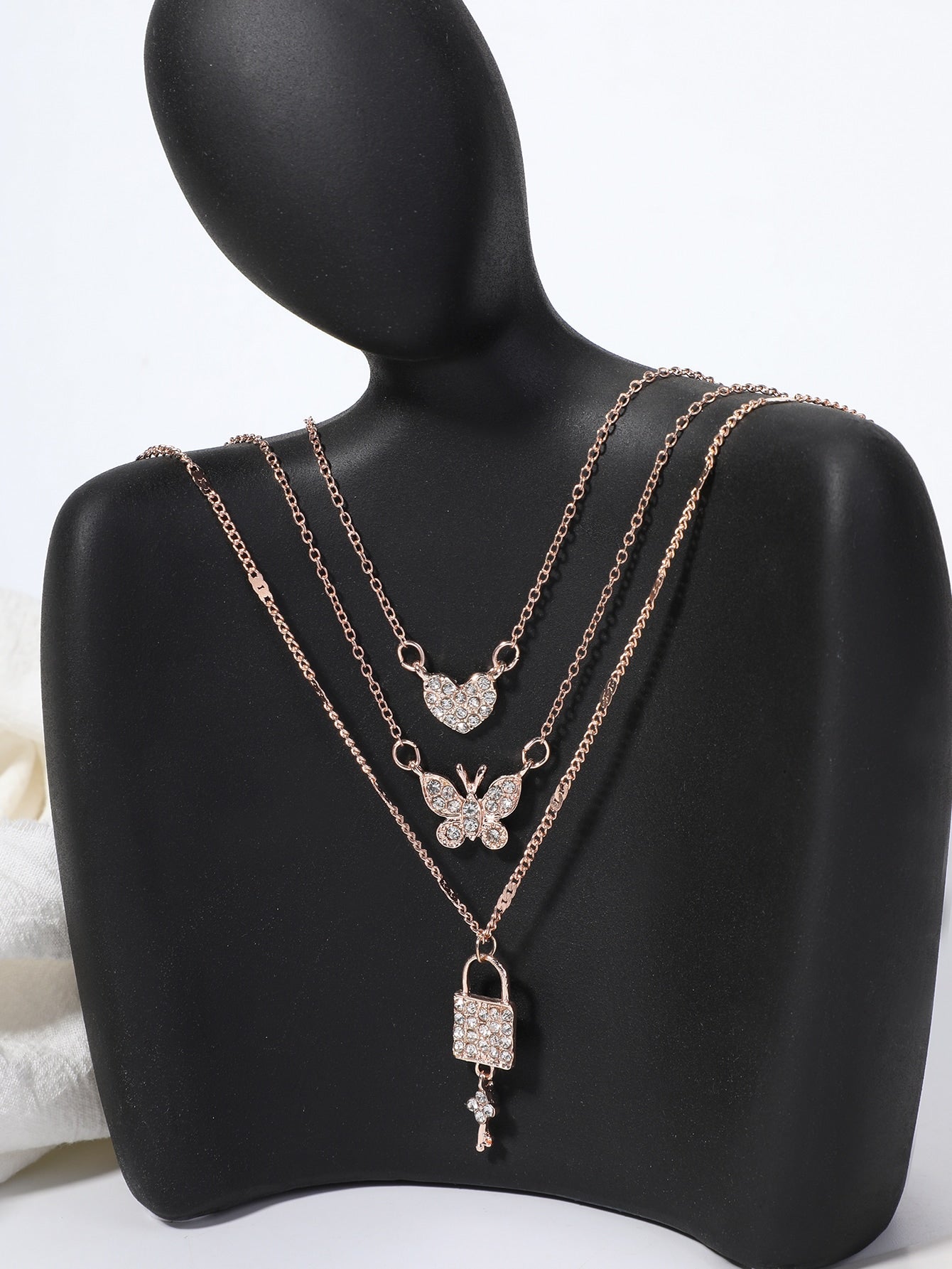 Rhinestone Heart Layered Necklace