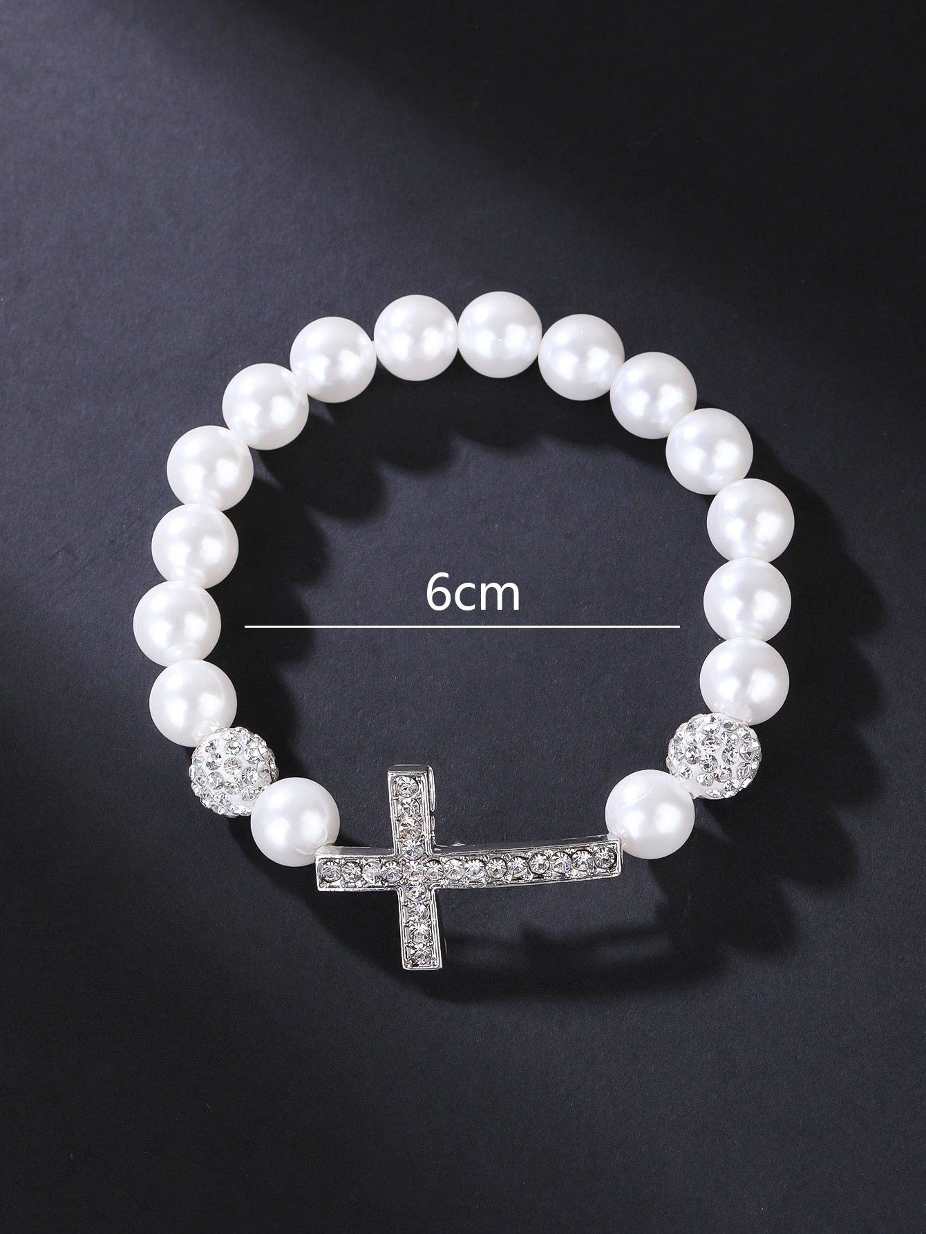 Rhinestone Cross & Faux Pearl Decor Beaded Bracelet