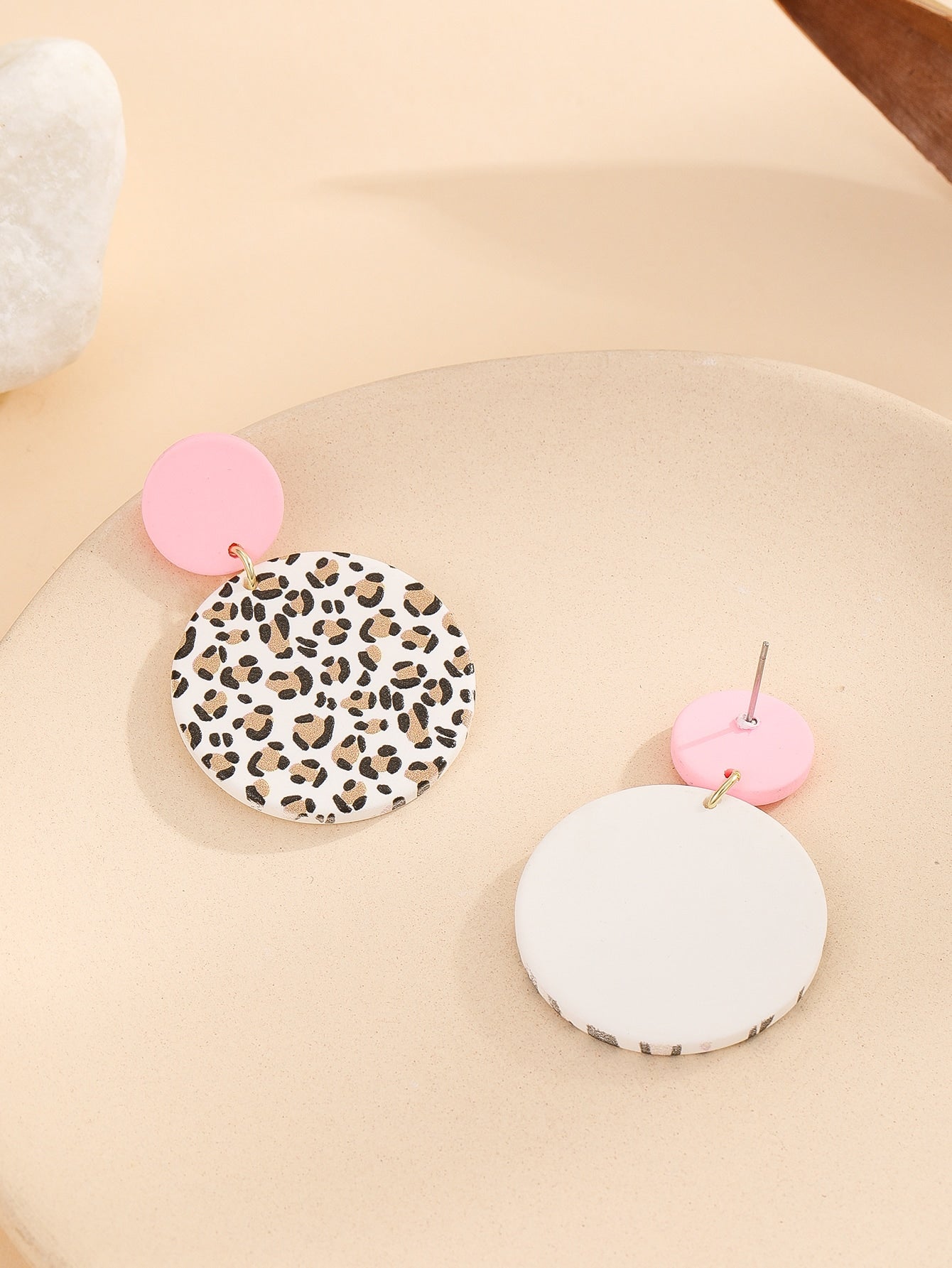 1pair Fashionable Color Block Round Drop Earrings