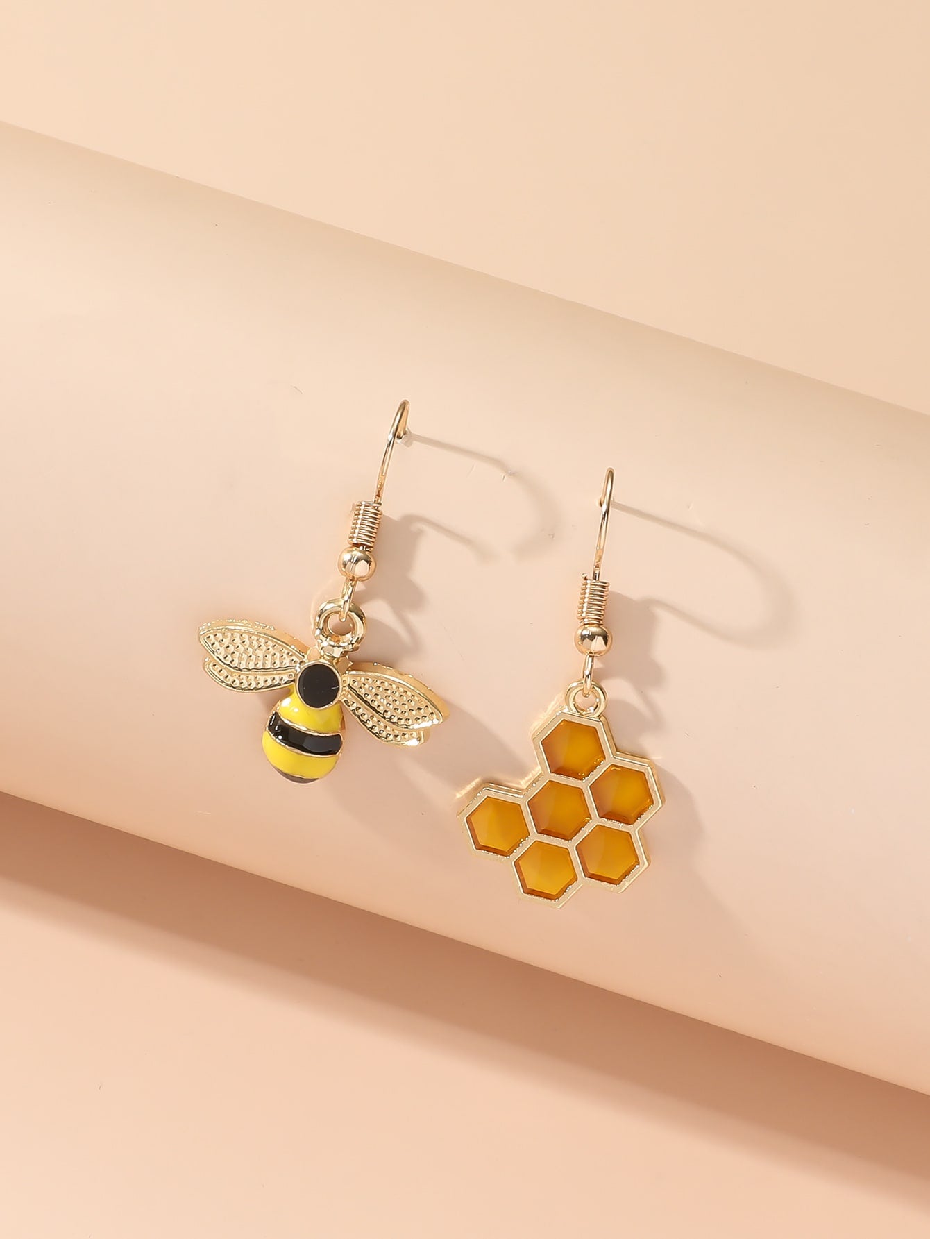 Bee Honeycomb Decor Mismatched Drop Earrings