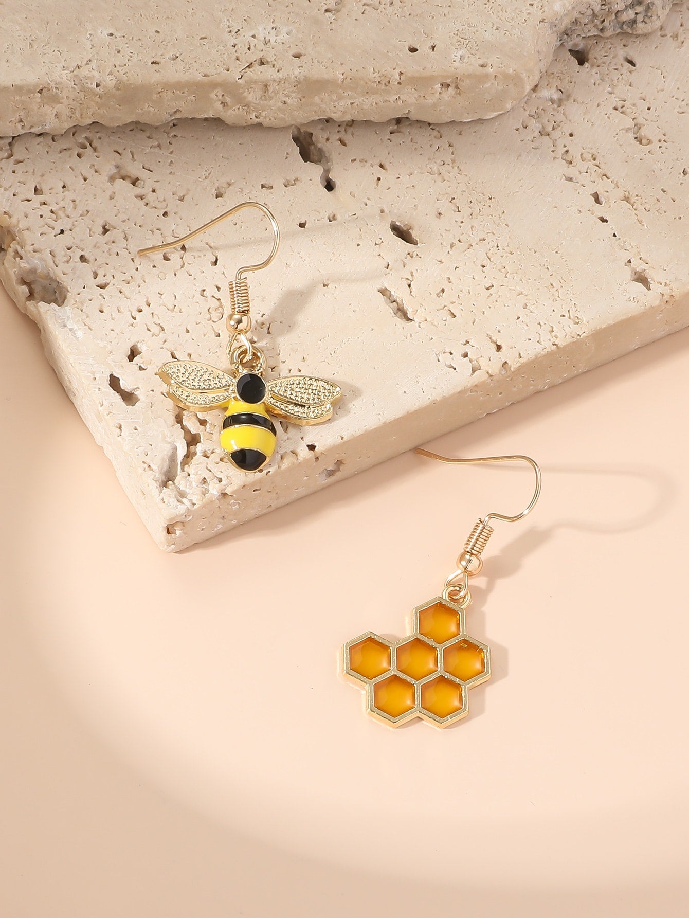 Bee Honeycomb Decor Mismatched Drop Earrings