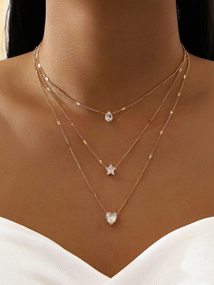 Rhinestone Star Water drop Charm Layered Necklace