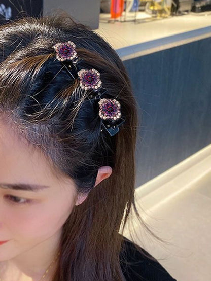 4pcs Rhinestone Flower Decor Hair Clip Can Do Multiple Shapes