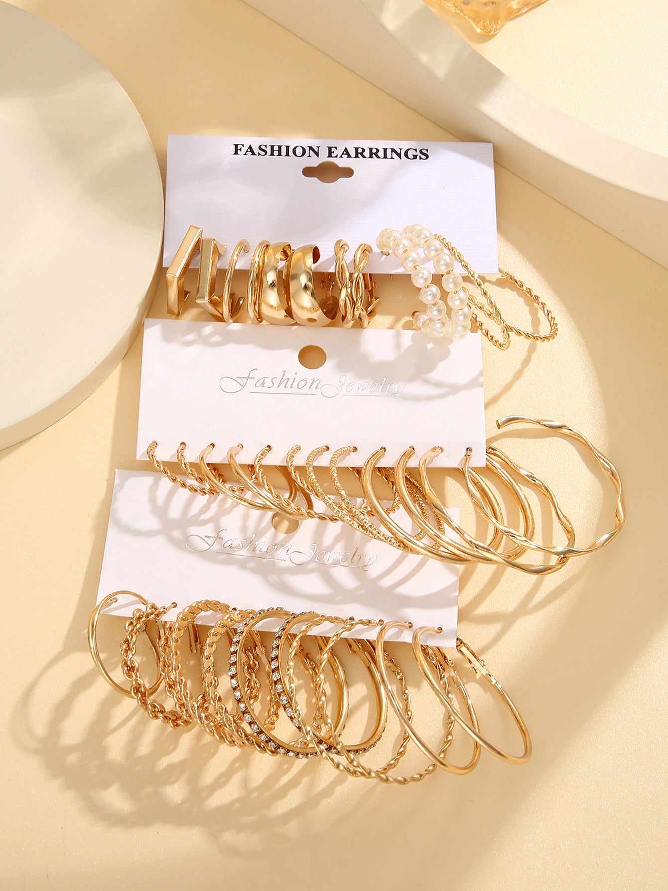 36pcs set Fashion Zinc Alloy Faux Pearl Decor Twisted Hoop Earrings