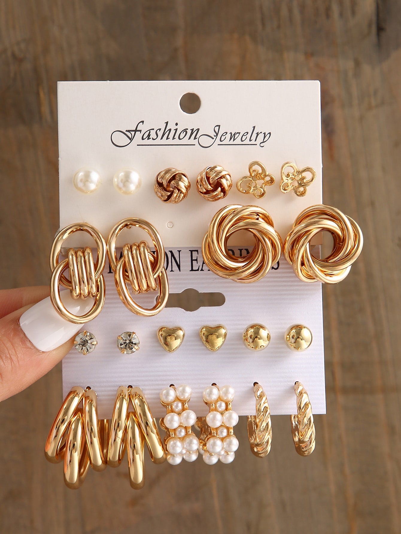 36pcs set Fashion Zinc Alloy Faux Pearl Decor Twisted Hoop Earrings