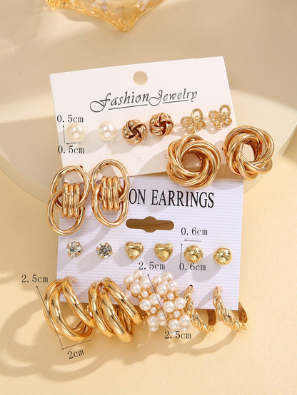 36pcs set Fashion Zinc Alloy Faux Pearl Decor Twisted Hoop Earrings