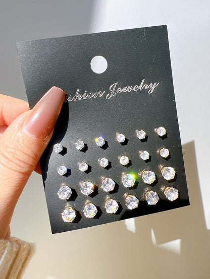 12pairs Cubic Zirconia Decor Stud Earrings