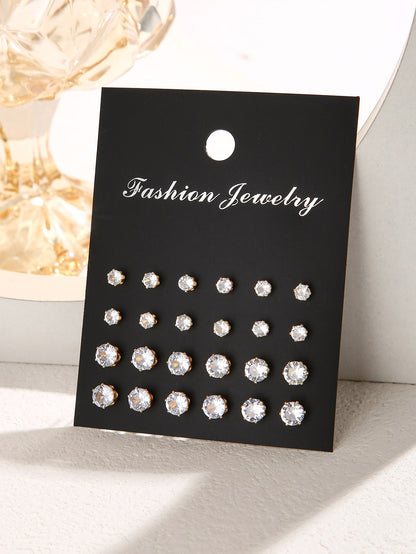 12pairs Cubic Zirconia Decor Stud Earrings