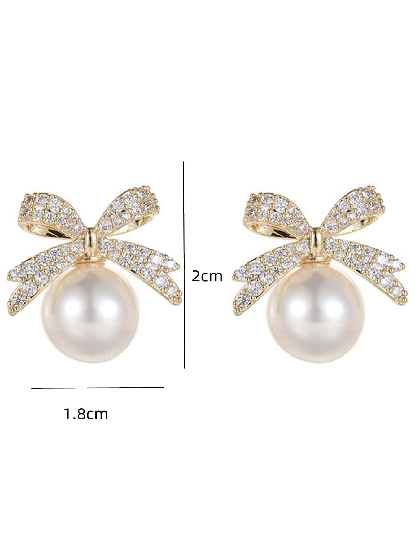 Rhinestone Bow Faux Pearl Design Stud Earrings