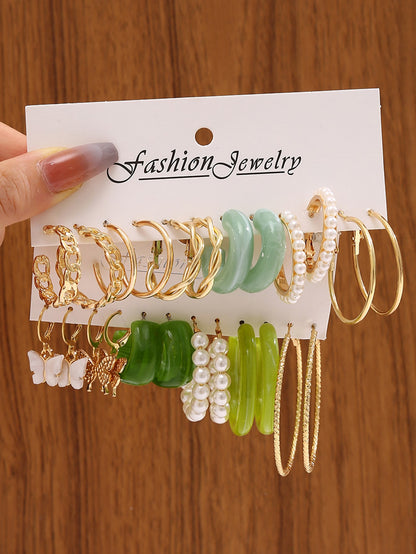 12pairs Faux Pearl Decor Twist Design Hoop Earrings