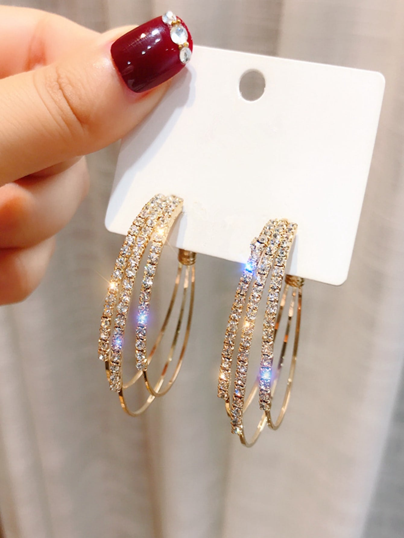 Rhinestone Decor Layered Hoop Earrings