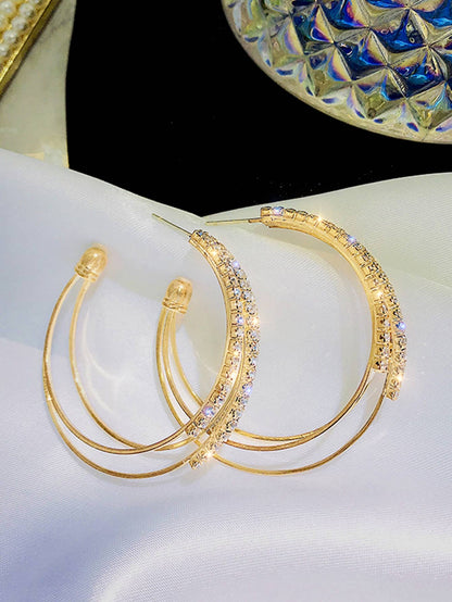 Rhinestone Decor Layered Hoop Earrings