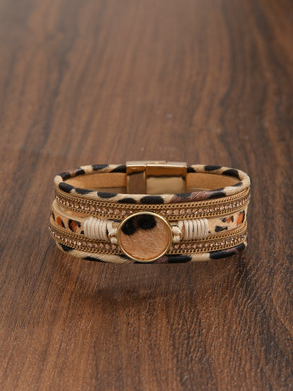 Leopard Pattern Round Decor Layered Bracelet