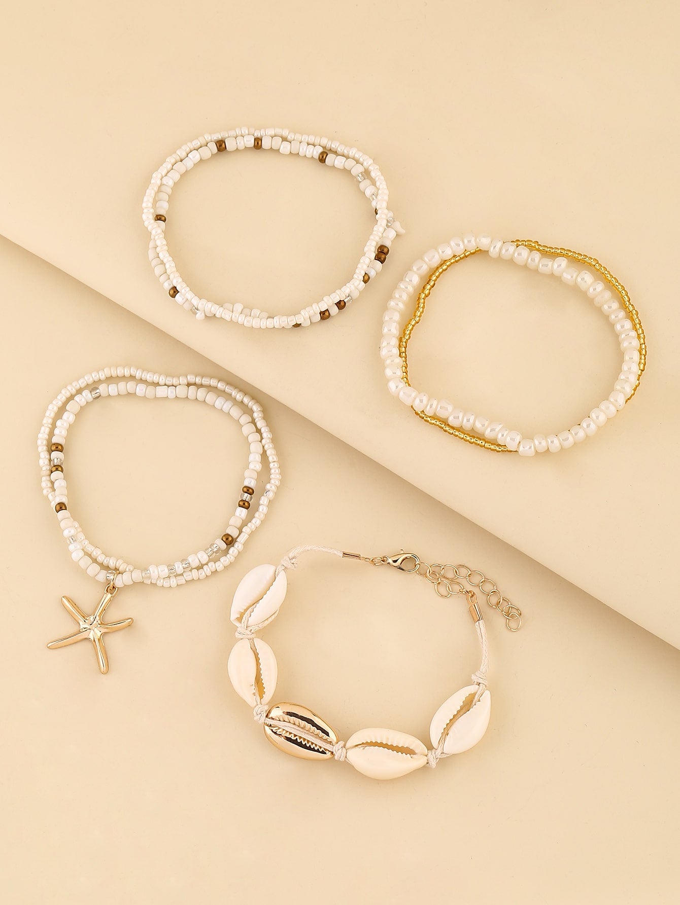 4pcs set Shell Decor Beaded Bracelet