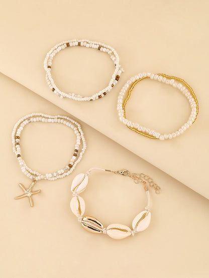 4pcs set Shell Decor Beaded Bracelet