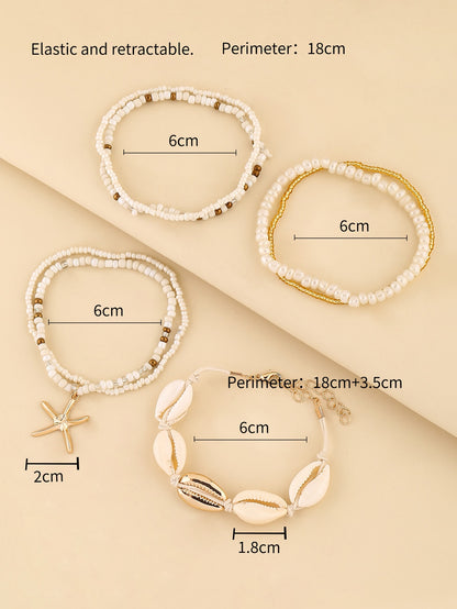 4pcs set Shell Decor Beaded Bracelet