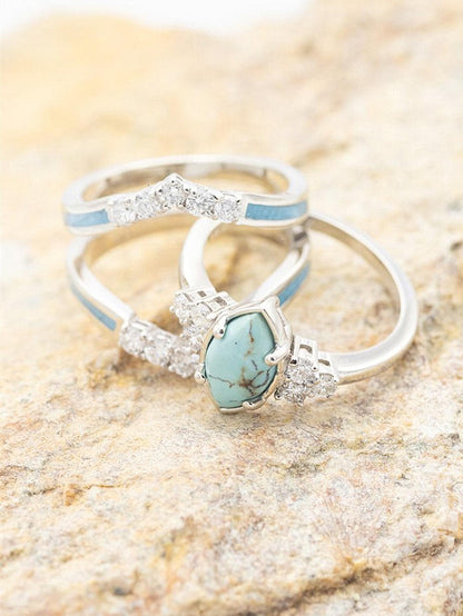 Women Hollow Turquoise Ring With Delicate Rhinestone