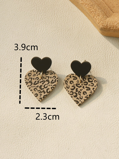 Leopard Pattern Heart Drop Earrings