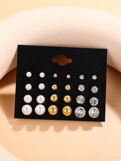 12pairs Cubic Zirconia Decor Stud Earrings