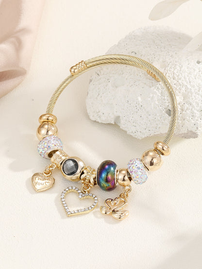 Rhinestone Heart Charm Bangle