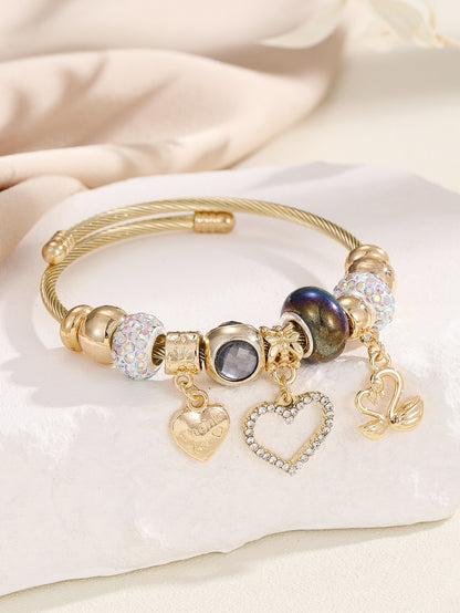 Rhinestone Heart Charm Bangle