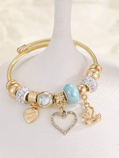 Rhinestone Heart Charm Bangle