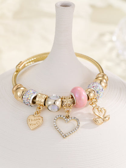 Rhinestone Heart Charm Bangle