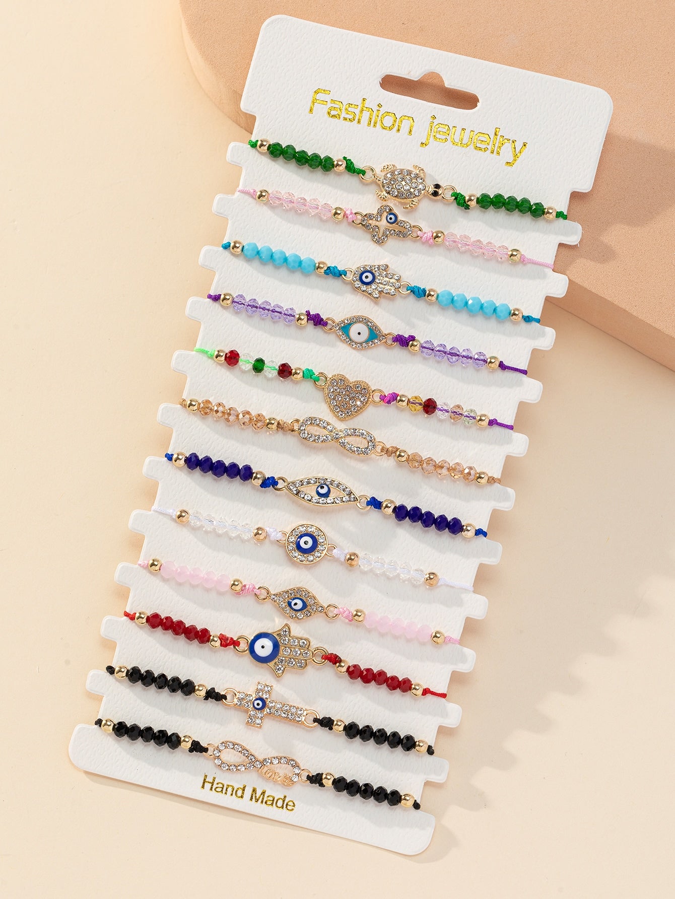 12pcs Evil Eye Detail Hamsa Hand Decor Bracelet