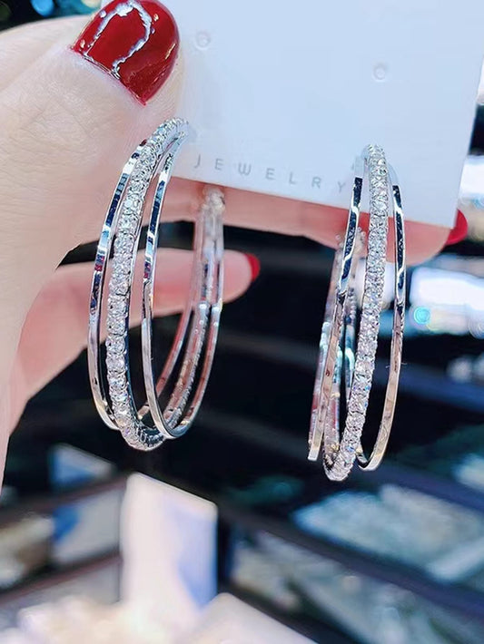 Rhinestone Decor Hoop Earrings