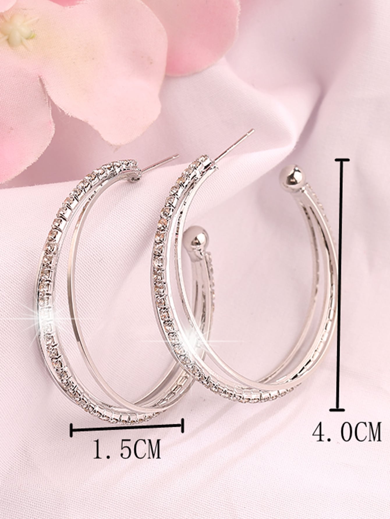 Rhinestone Decor Hoop Earrings