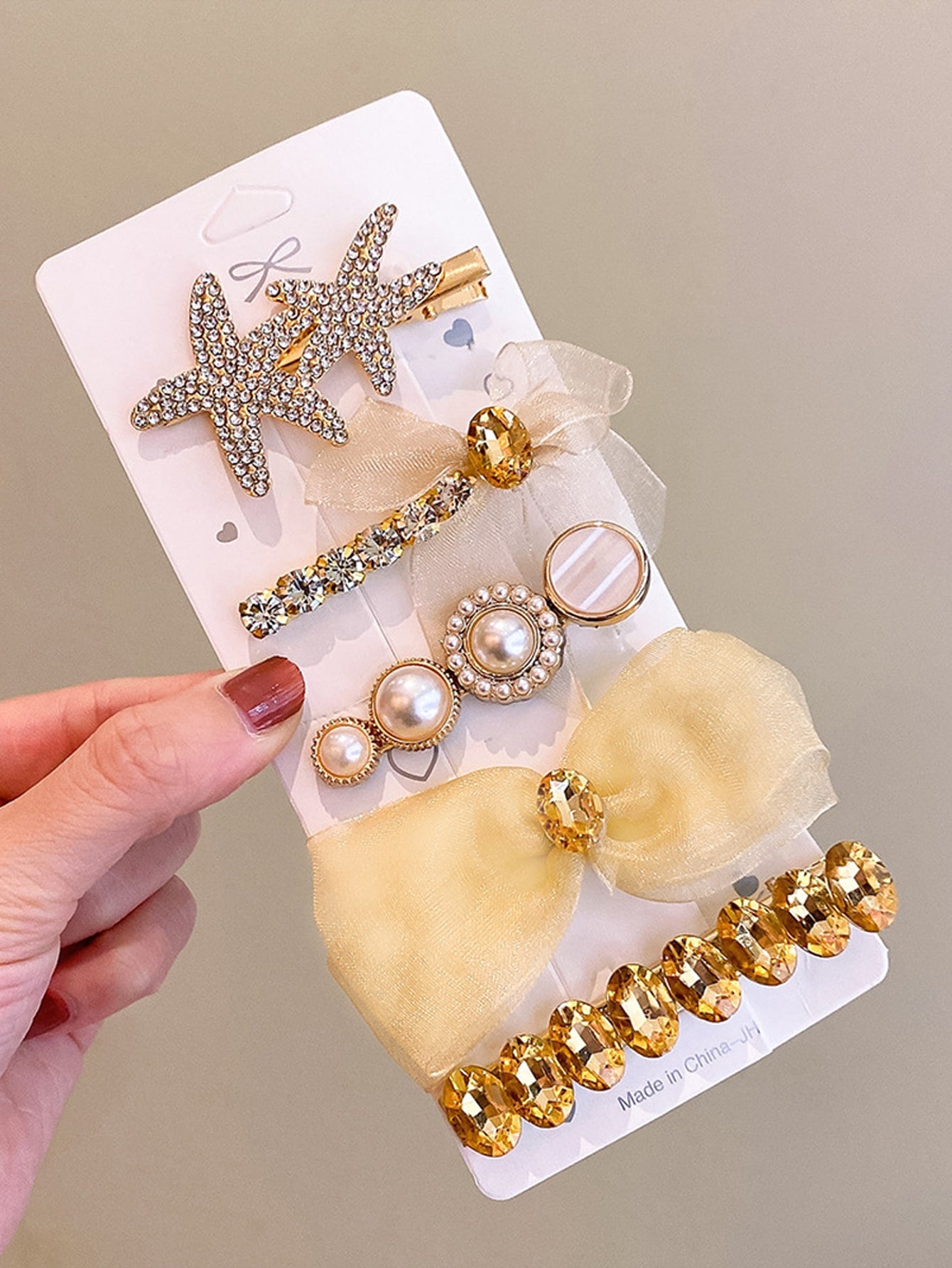 5pcs Rhinestone Faux Pearl Decor Hair Clip