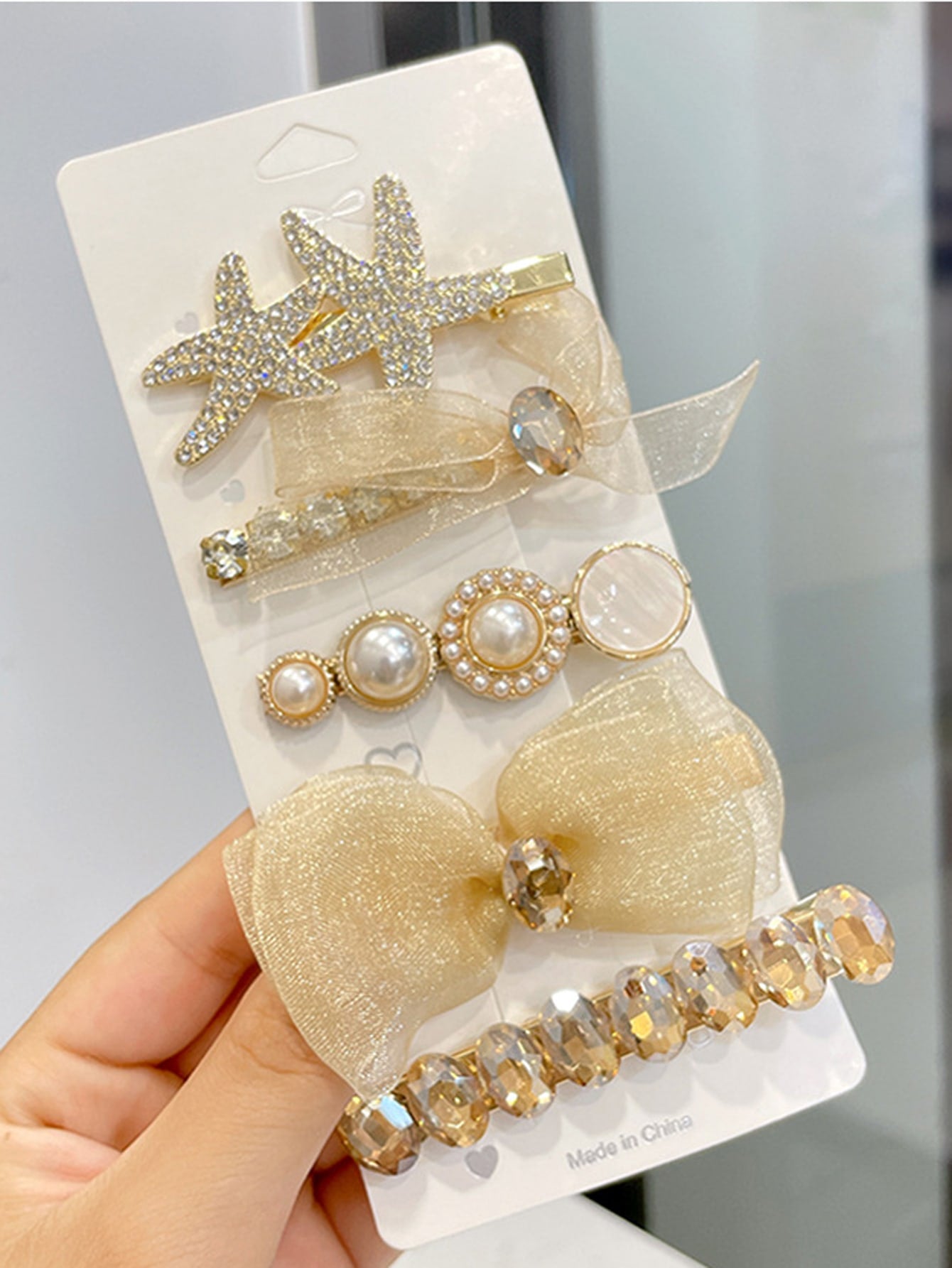 5pcs Rhinestone Faux Pearl Decor Hair Clip