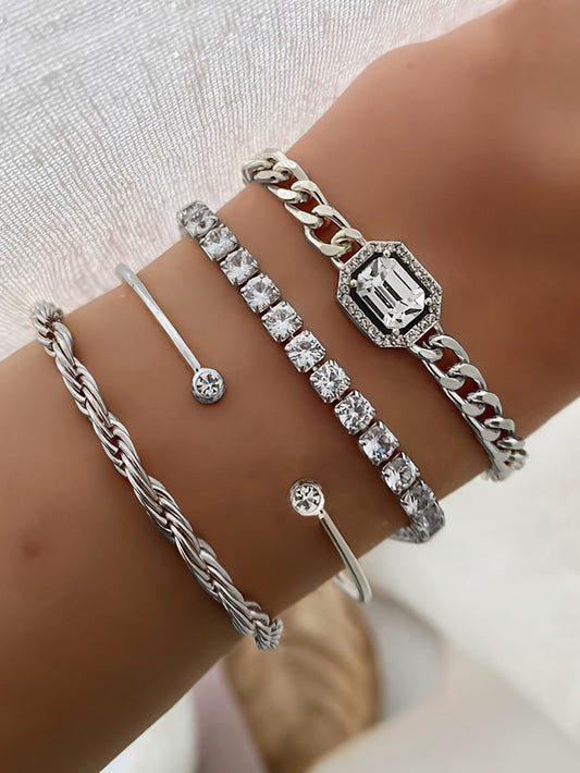 4pcs Rhinestone Decor Bracelet