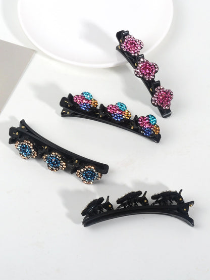 4pcs Rhinestone Flower Decor Hair Clip Can Do Multiple Shapes