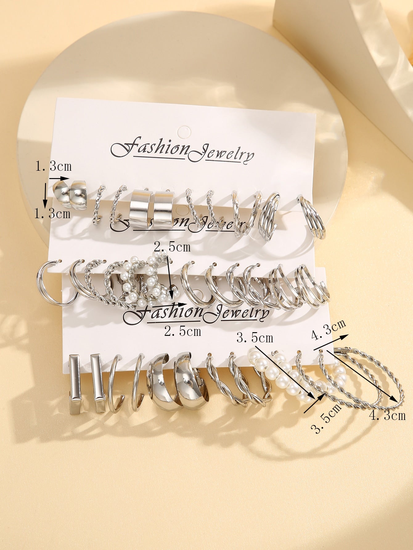 36pcs set Fashion Zinc Alloy Faux Pearl Decor Twisted Hoop Earrings